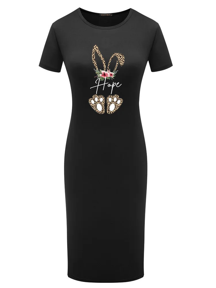 

Sexy Bodycon Dresses Women Midi Pencil Dress Cute Short Sleeve Summer Kawaii Print O Neck Casual Party Femme Robes Streetwear