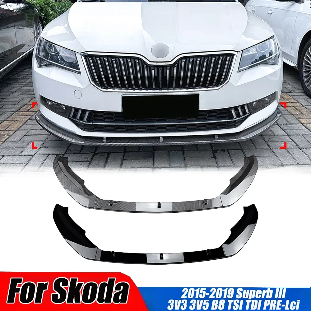 Нижний спойлер переднего бампера для Skoda Superb III 3V3 3V5 B8 TSI TDI 2015-2019 PRE-Lci 3 шт. комплекты