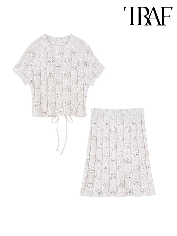 

Женский трикотажный комплект из топа и юбки, с искусственным жемчугом