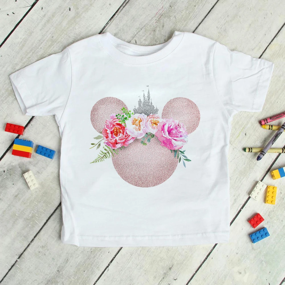 

Cute Disney Kids T-Shirts Mickey Mouse Head Graphic Print White Fashion Child T Shirts Comfy Tops Aesthetic Pattern 3-8T Clothes