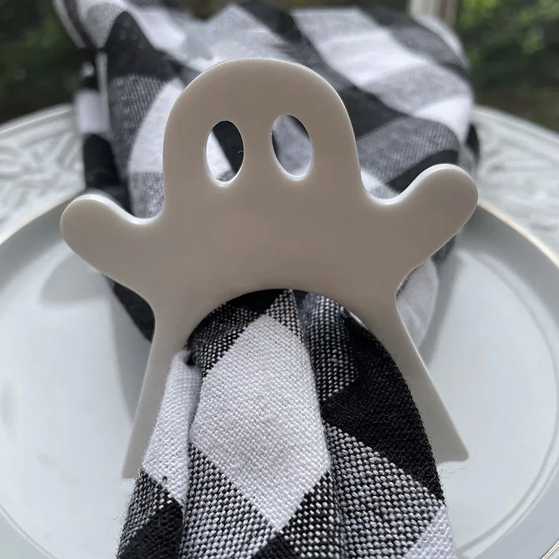 

Spooky Table Decorations Charming Halloween Party Decor Cartoon Ghost Napkin Rings Fun Napkin Decoration Frame Hollow Ghost