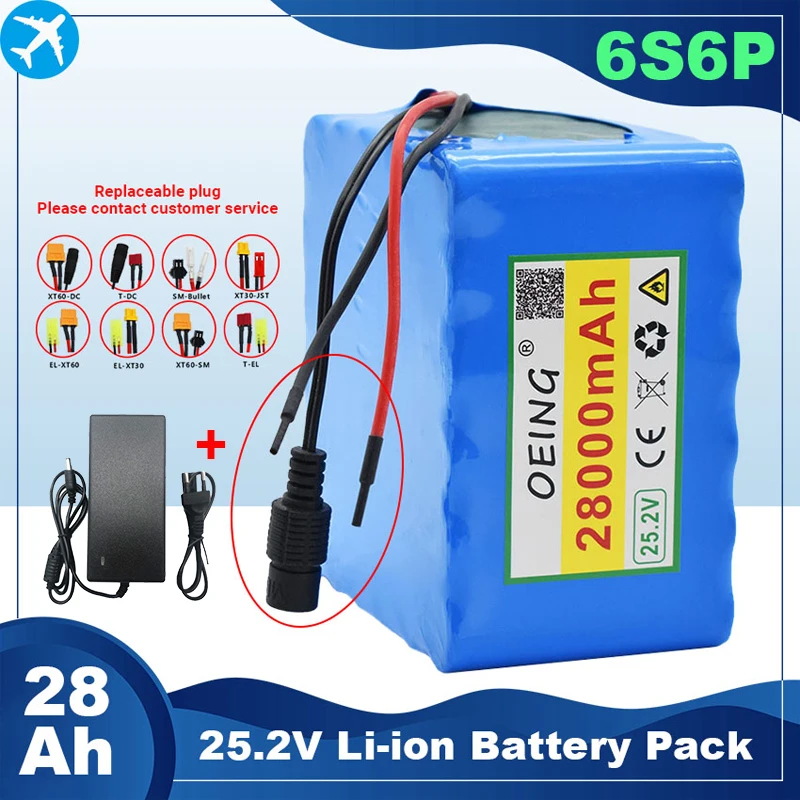 

Original 24v 28ah 6S6P Lithium Battery 25.2V 28000mAh Li-ion Battery for Bicycle Battery Pack 350w E Bike 250w Motor+Charger