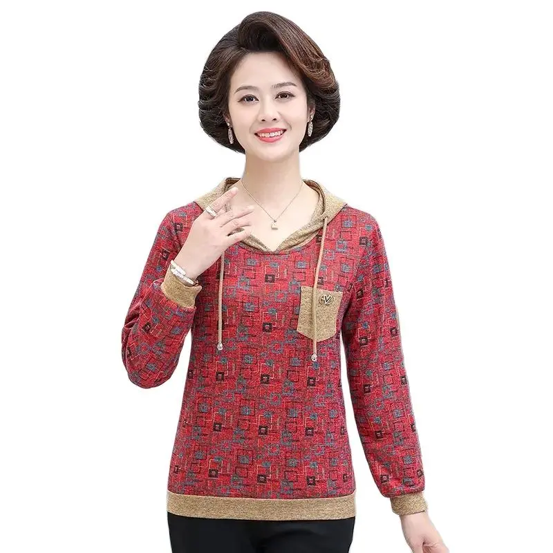 

2022 New Middle-Aged And Elderly Spring And Autumn New Long-Sleeved T-Shirt Small Floral All-Match Spring Loose Belly Blouse