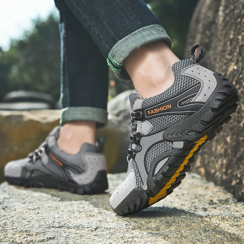 JIEMIAO Men's Hiking Shoes Mesh Breathable Outdoor Shoes Wear-resistant Men Trekking Walking Hunting Tactical Sneakers