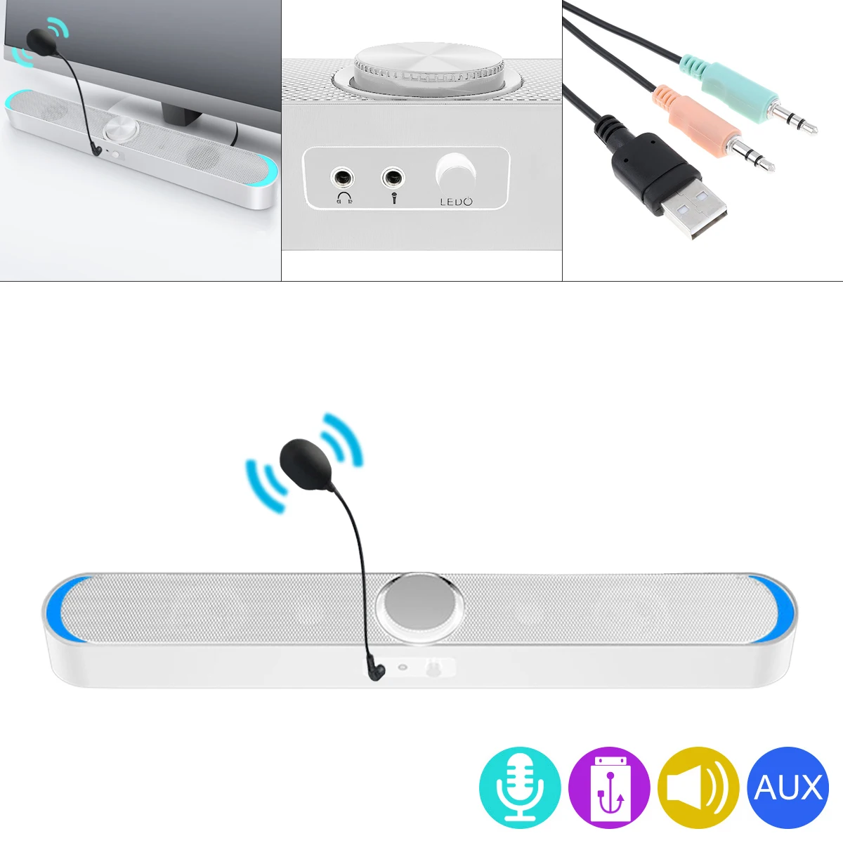 Speaker Mobile Phone Computer Universal Mini Strip Speaker Stereo Surround Sound With Microphone