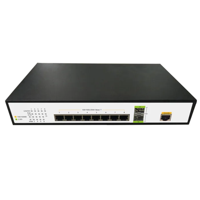 

8 X 10M/100M/1000M/2500M Ethernet Ports, 2 X 10G SFP/SFP+, PoE+ Switch