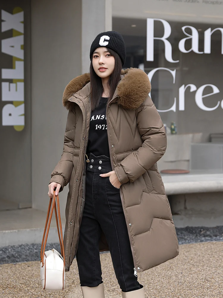 MEILLY DOPHIN 2023 Korea Fashion Down Cotton Hooded Winter Jacket Women All-Match Mid-Length Winter Fur Collar Parka Coat Female