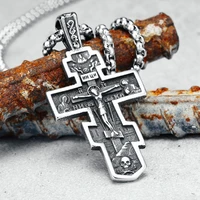 jesus cross pendant vintage 316l stainless steel men necklace retro chain religion rock belief for friend male jewelry best gift