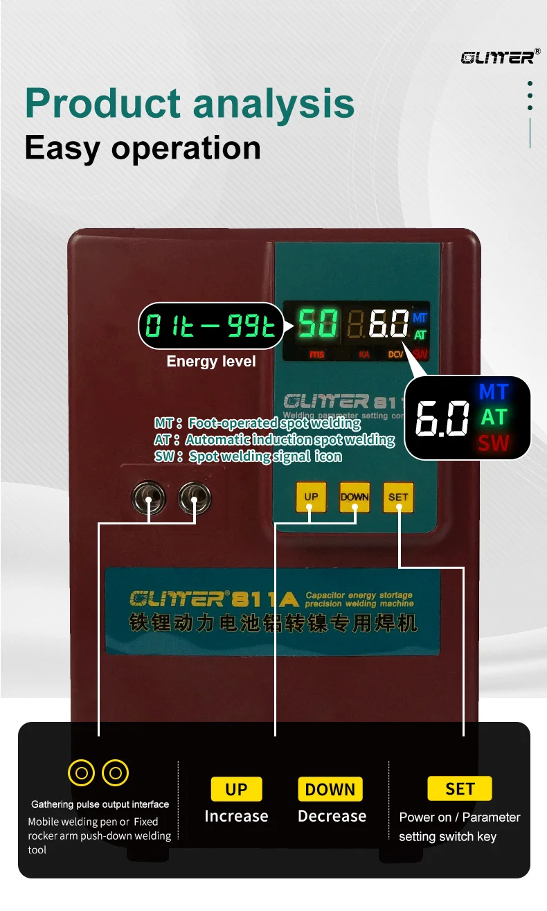 Блестящий точечный сварочный аппарат 811A для литиевого аккумулятора с удаленной