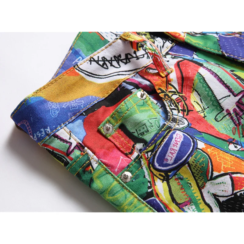 Streetwear Men Fashion New Digital Printing Jeans Middle-waisted Versatile Temperament Pencil Pants Autumn and Winter Female