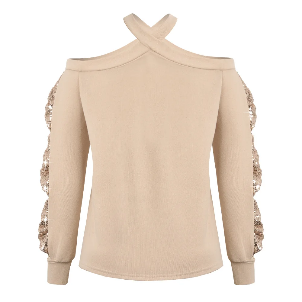 Пуловер женский осенний с бантом блестками и длинными рукавами