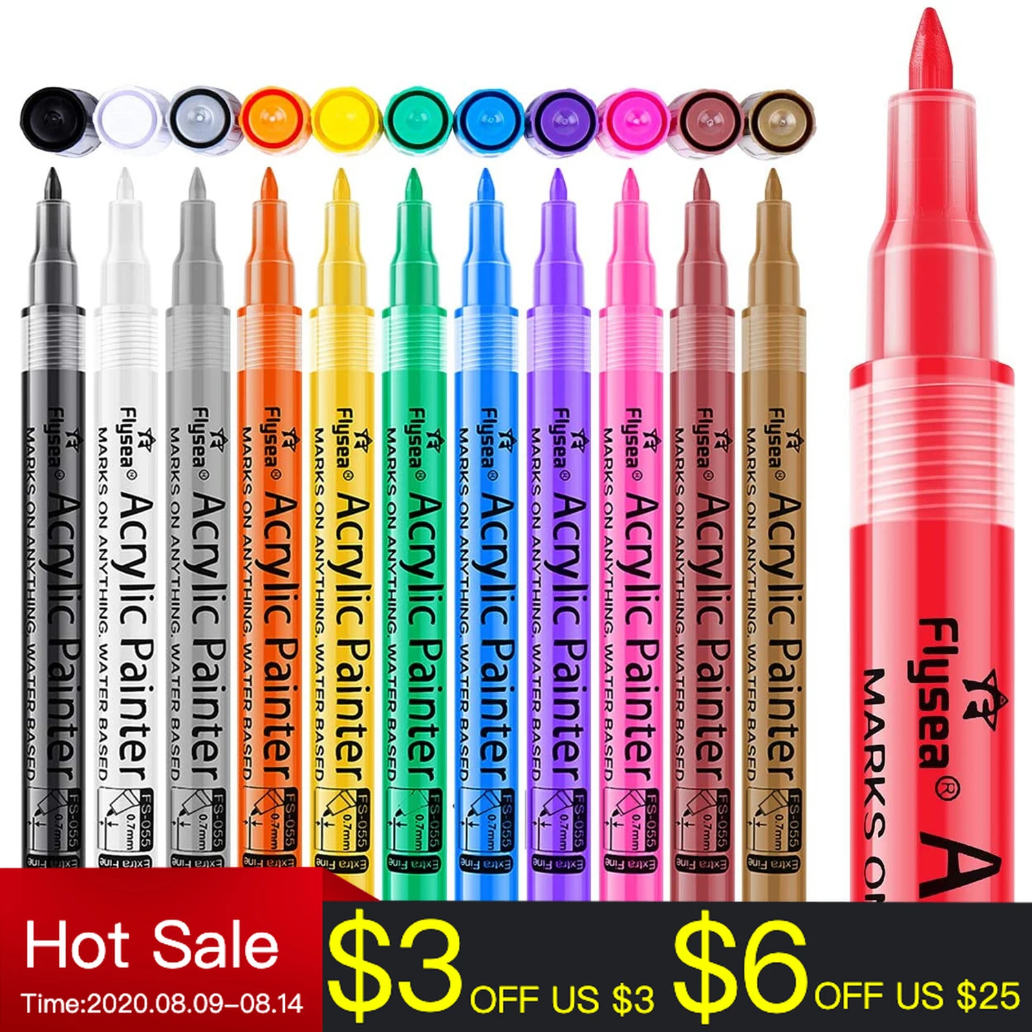 

12 Colors Art Markers 0.7mm Extra Fine Tip Acrylic pens Non-toxic Child Safety Acrylic Pens Waterproof Graffiti Markers for DIY