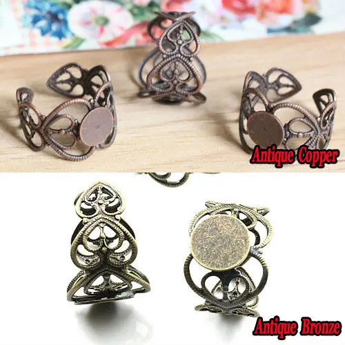 

10PCS Fit 8mm Adjustable Peach heart Filigree Ring Blank Jewelry Settings Antique Bronze-Antique Copper Round Glue Pad