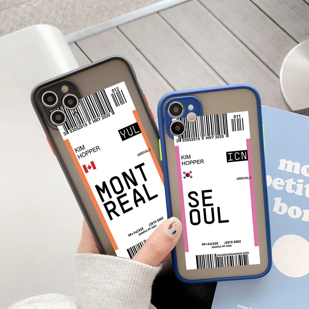 Чехол для телефона iphone 16 Plus 15 14 13 12 11 Pro Max 8 7 XS XR SE Seoul Tokyo Paris Travel Ticket Label