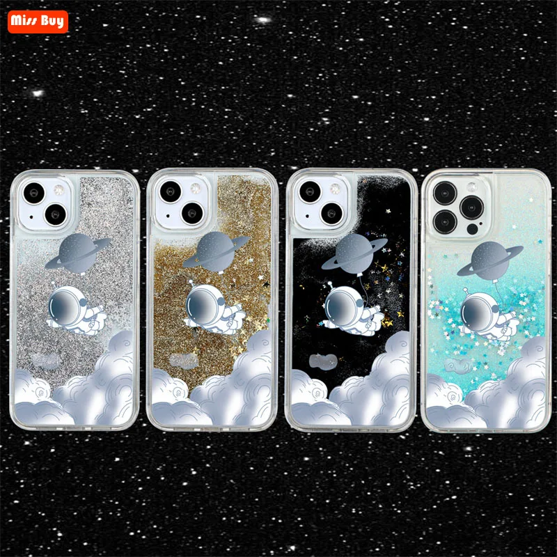 

Luxury Space Astronaut Liquid Quicksand Glitter Case for iPhone 13 12 11 Pro Max Mini X XS Max XR 7 8 6 6S Plus SE 2020 Cover