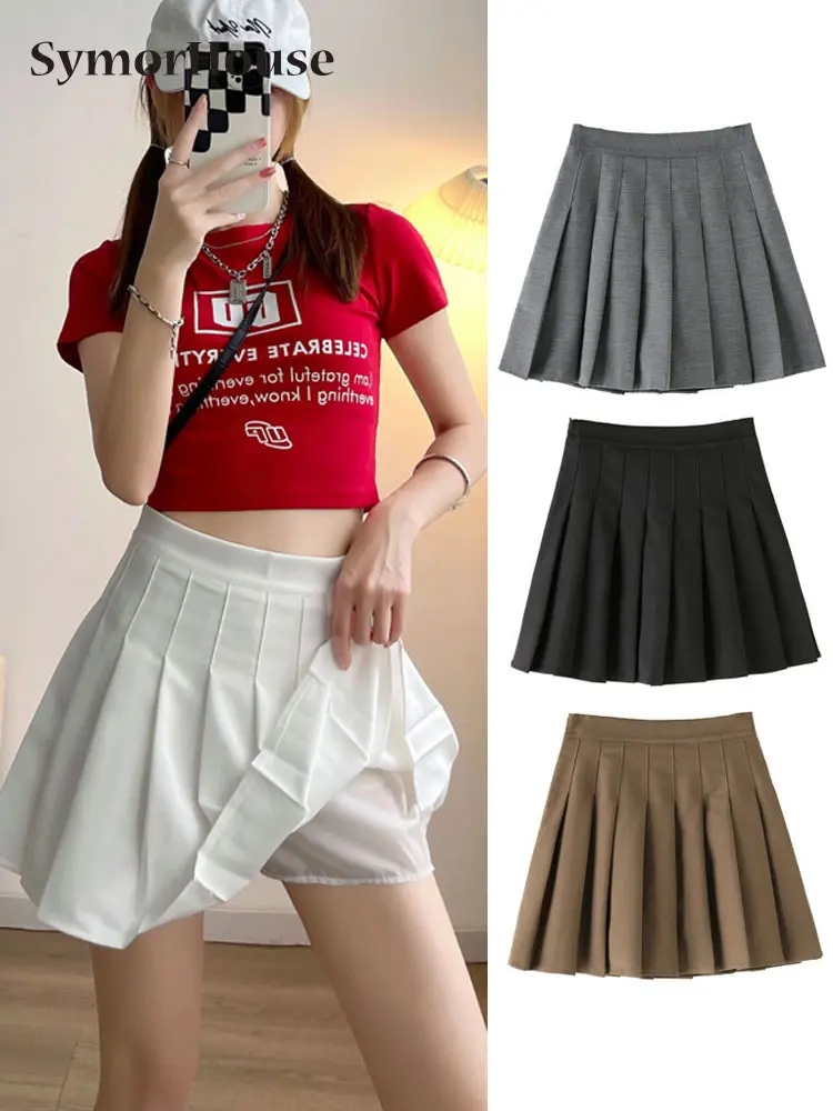 

Женская плиссированная мини-юбка, черная офисная юбка А-силуэта с высокой талией, винтажная модная юбка для девушек, весна-лето-осень