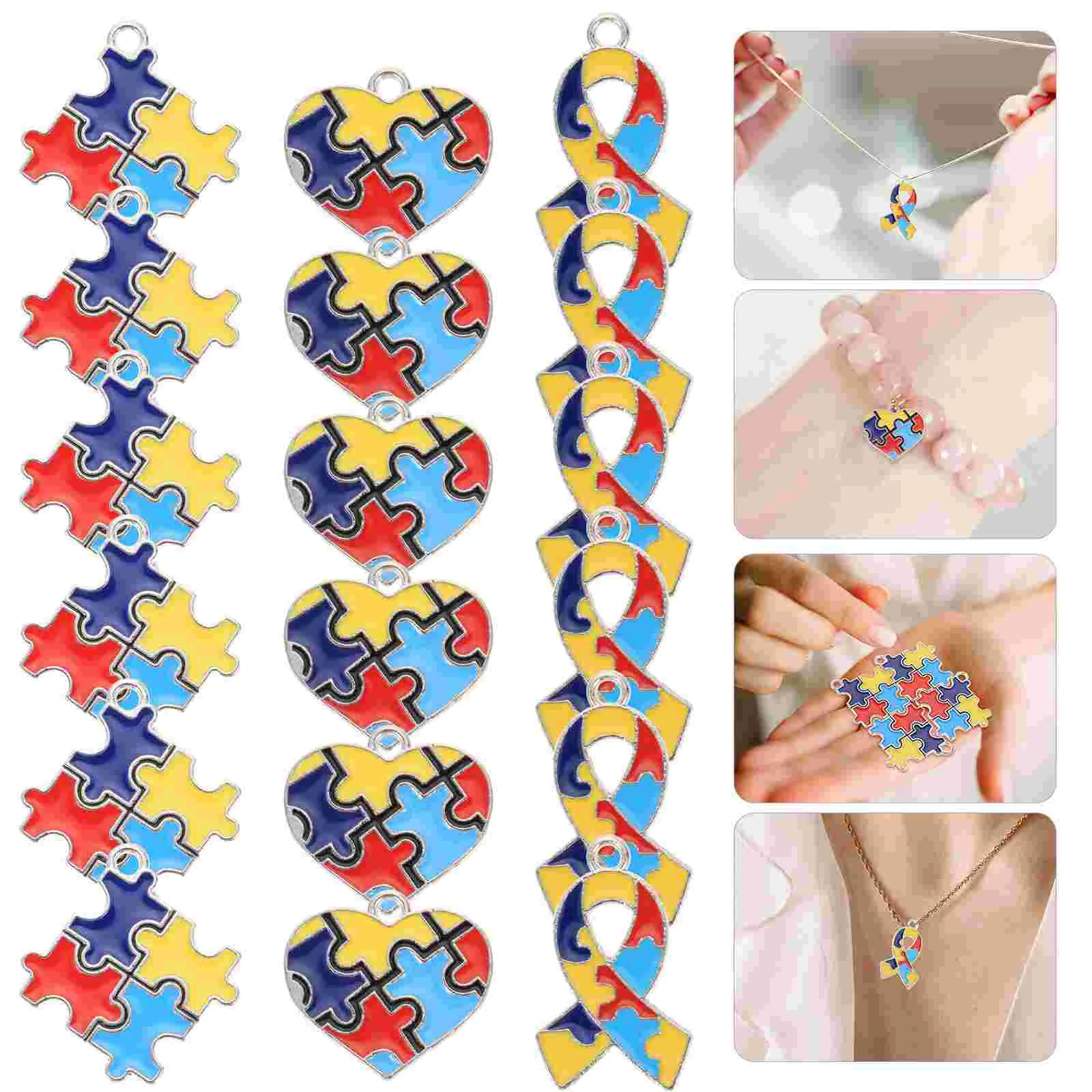

Charms Autistic Charm Puzzle Jewelry Enamel Awareness Heart Ribbon Pendant Necklace Piece Craft Findings Accessories Beads
