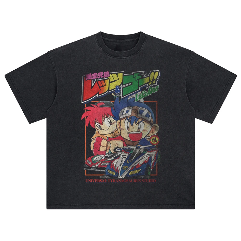 Футболка мужская с принтом японского аниме Let's Go летняя хлопковая футболка