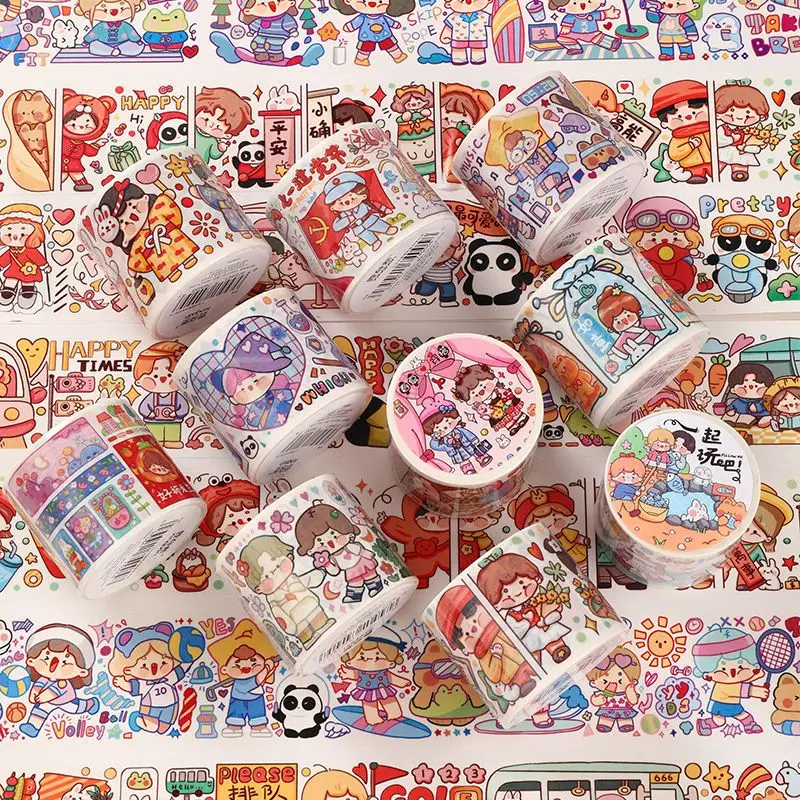 Bean Sprout Paste and Paper Ledger Tape Whole Roll Ins Wind High Appearance Level Girl Diy Cartoon Ledger Stickers