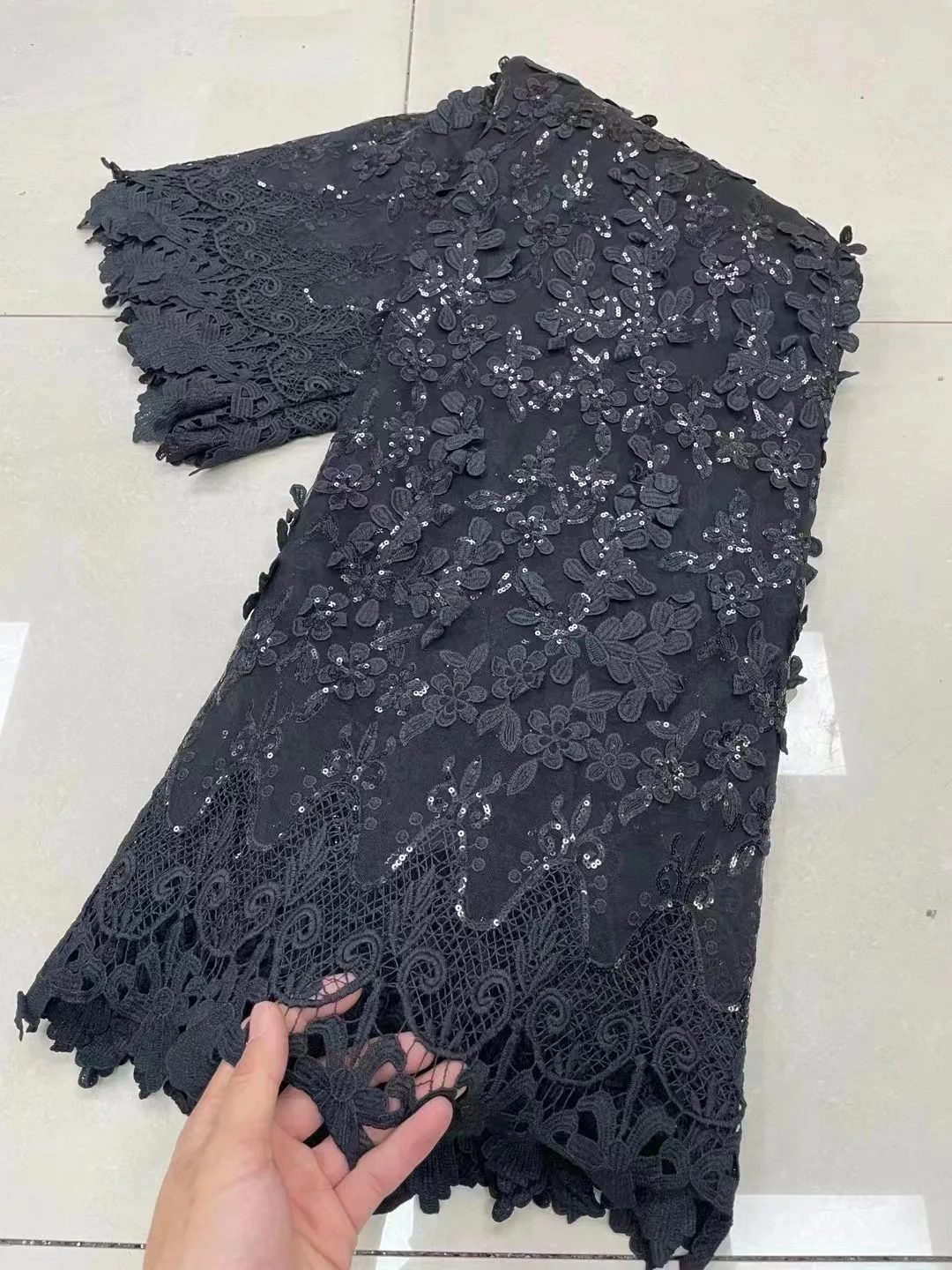 

Чистая черная Высококачественная африканская кружевная ткань 2022 вышивка французское Сетчатое кружево с блестками для вечервечерние платья