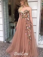flesh pink prom dresses elegant women formal party night long vestidos de gala appliqus elegant tulle sexy evening gowns