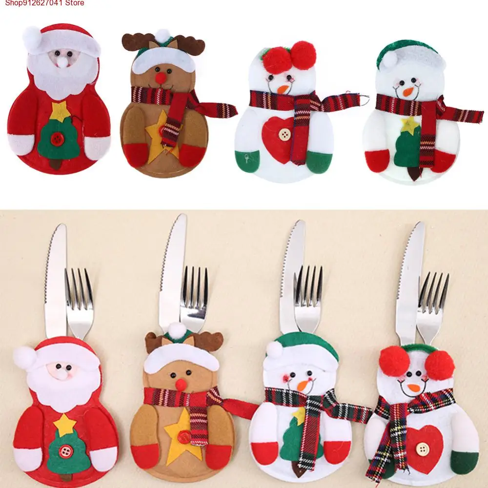 

1 PC Santa Claus Snowman Elk Style Utensil Knives Forks Holder Cutlery Bag Pouch Christmas New Year Decor Tableware Supplies