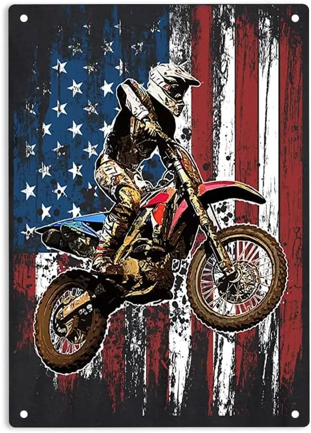 ERMUHEY Dirt Bike Racing Мотокросс Гоночный знак с американским флагом Металлические