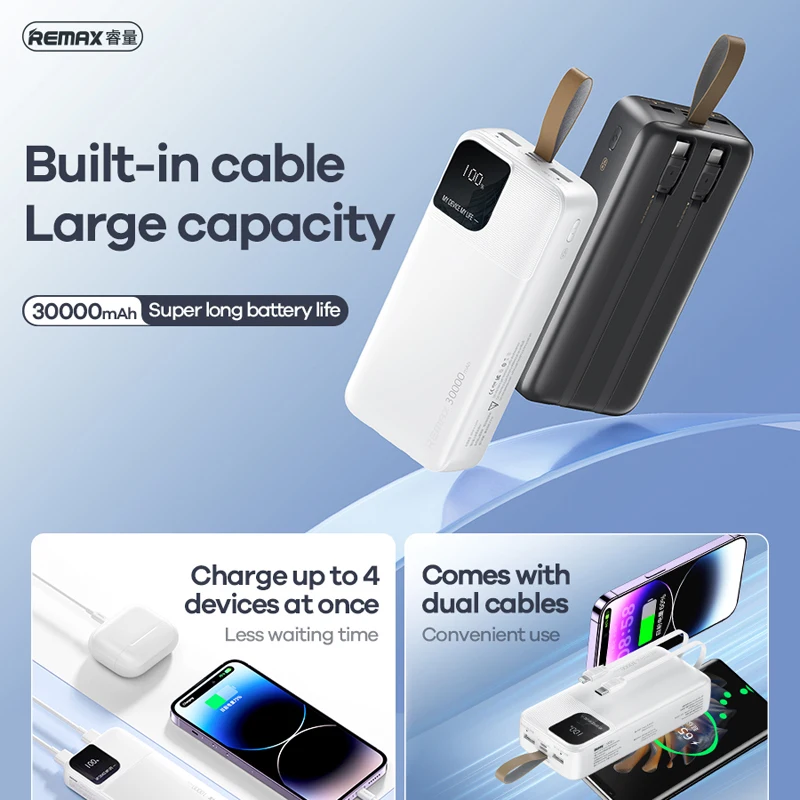 REMAX 30000 мАч Power Bank Быстрая зарядка для iPhone 16 Pro MAX 15 iPad Xiaomi Oneplus Tablets Портативное