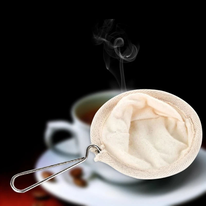 

1pc Cotton Coffee Filter Bag With Stainless Steel Handle Reusable Filter Cloth Strainer Pot Mesh Basket Tools Coffee Tea Filter