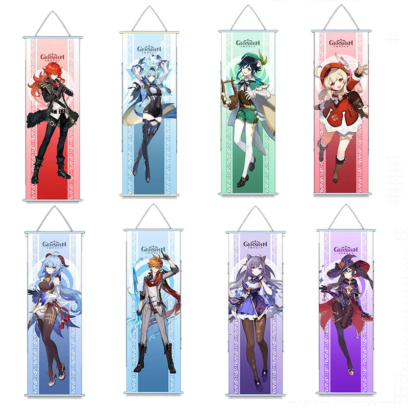 

21 stylesGenshin Impact Hanging Painting Cosplay Barbatos Keqing Klee Zhongli Diluc Venti Qiqi Wall Poster Home Decoration