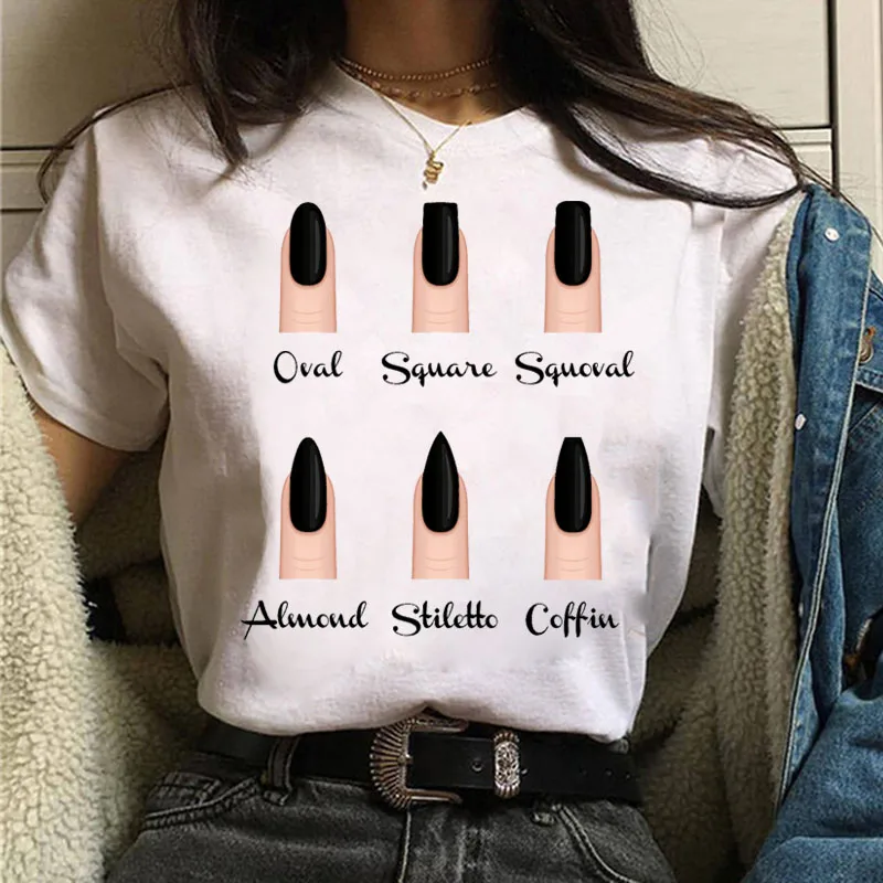 

Black Nail Art T Shirt Fashion Women T Shirt Female Summer Short Sleeve Tops Tee 90s Girls Cute Harajuku Women Graphic T-shirt