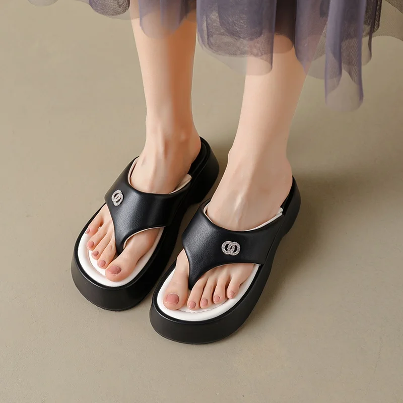 pop quality leather sandals women summer slipper fashion designer women shoes slides women flip flops roman outdoor beach sandal