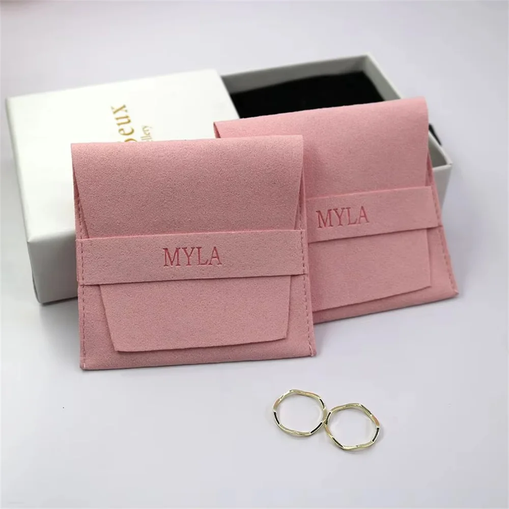 Suede Microfiber jewelry Pouch Bag Custom Beige Velvet Jewelry Logo and Box