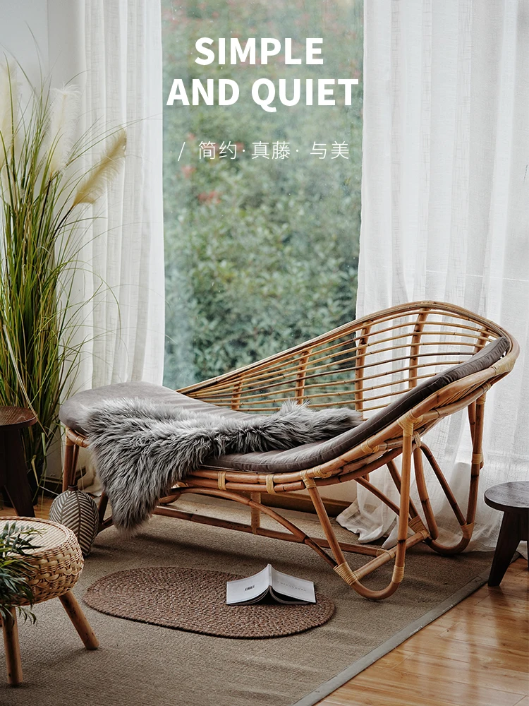 

Chaise Longue Indonesia Real Rattan Chair Home Balcony Outdoor Leisure Nap Single Rattan Simple Lazy Sofa