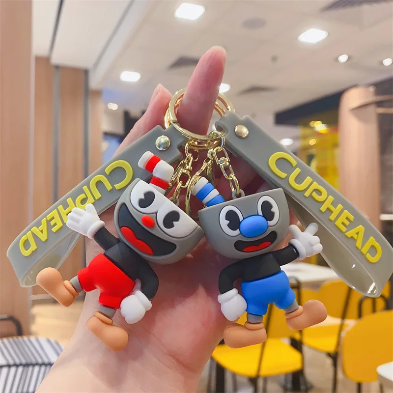 

Cuphead Keychain Anime Cartoon Game Mugman Figure Doll Keyring Pendent Car Key Chains Accessories Toys Gifts for Men Women