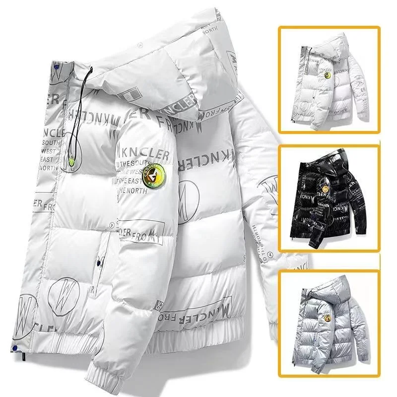 

2023 New Cotton-Padded Jacket Men's Fashion Loose Brand Clothing Fashion Waterproof Print Coats Male Drop Ship