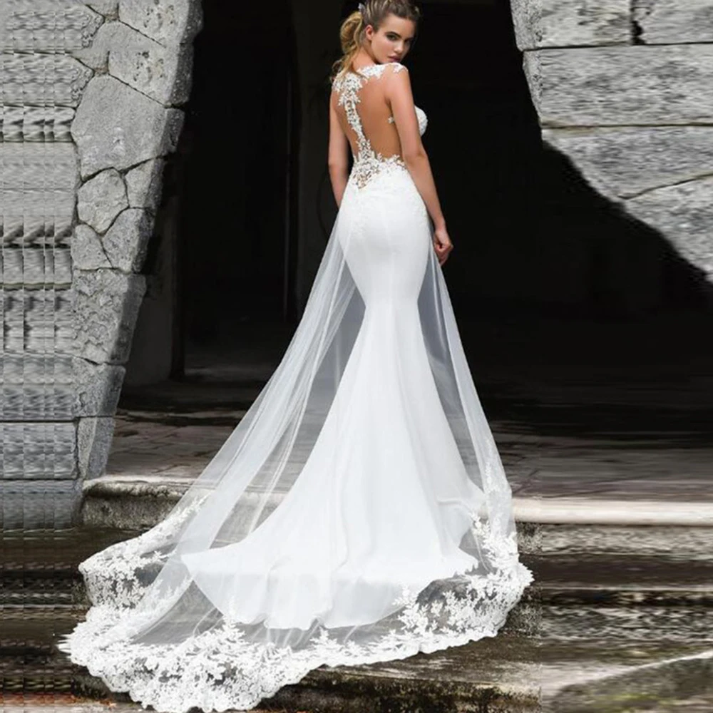 

Sexy Backless Sleeveless Evening Dress Round Neck Wedding Dress Tulle Perspective Formal Party Dress Vestidos De Festa