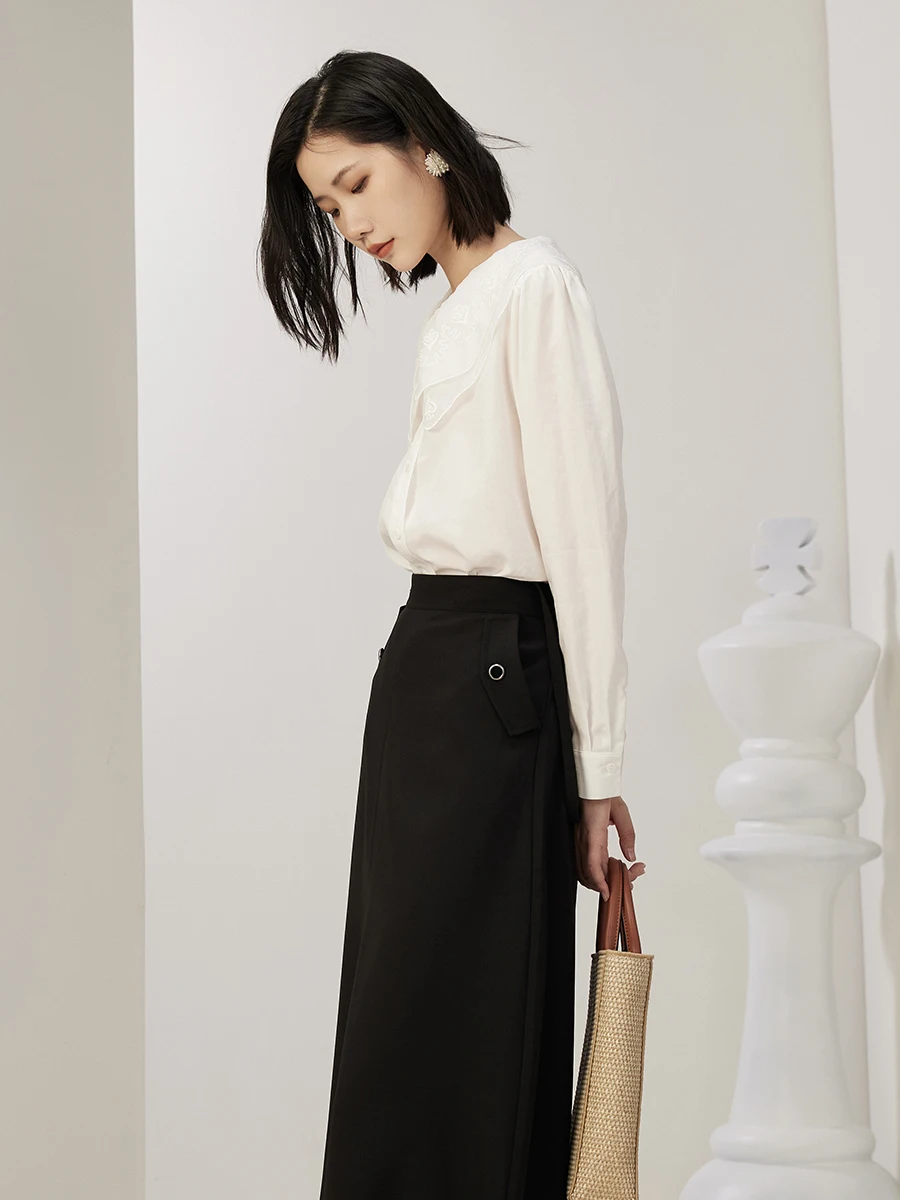 Женская рубашка Fankai новинка осени 2024 лиоцел лист лотоса вышитый воротник