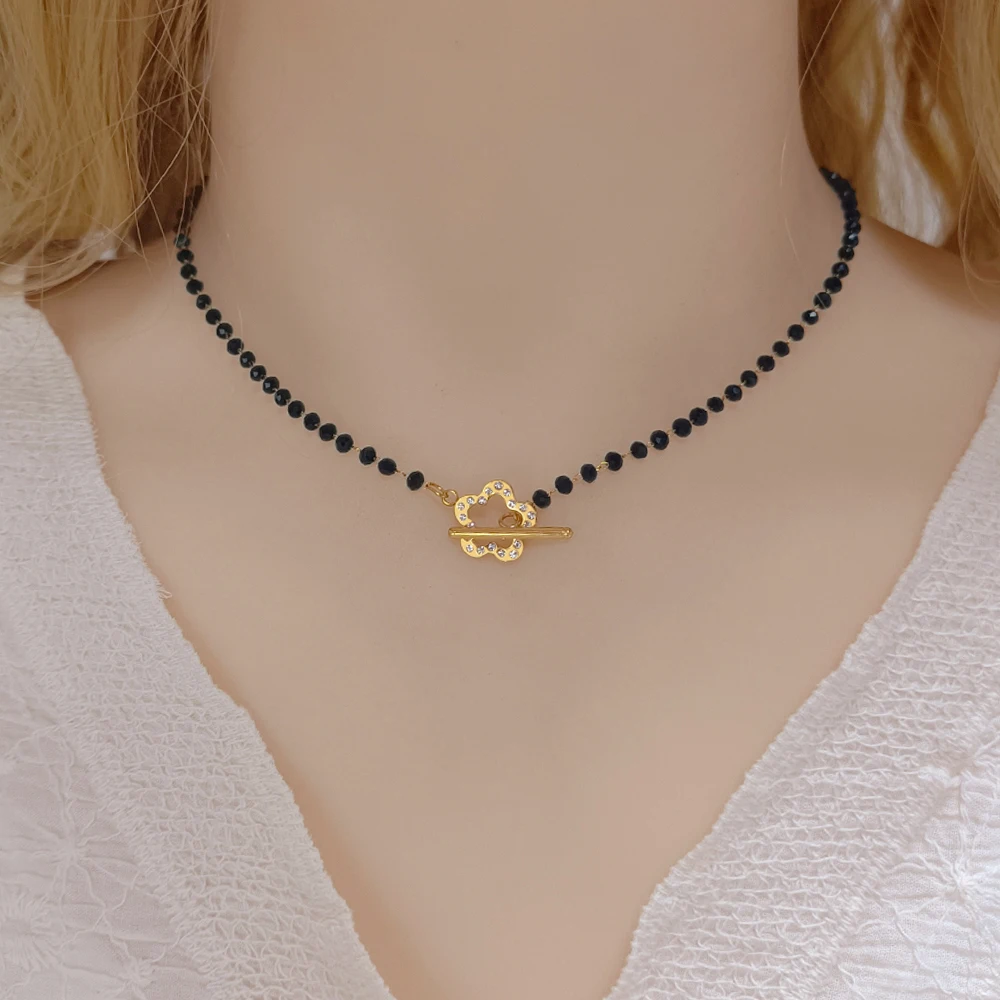 Ожерелье из нержавеющей стали для женщин Шейная цепочка с бусинами жемчужное