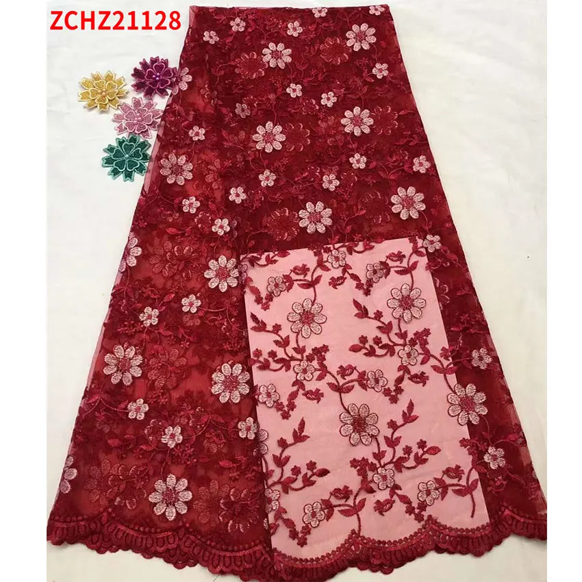 

African French Gorgeous Tulle Mesh Lace New Arrival Ankara ​Two color embroidery For Party Dress ZCHZ21128 A