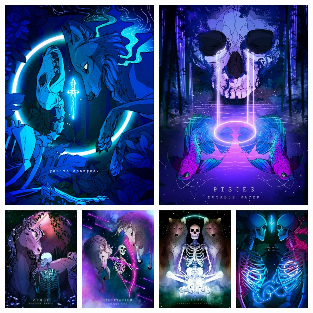 Glowing Astrology Horror Skeletons and Animal 5D DIY Diamond Painting Embroidery Mosaic Cross Stitch Handicraft Art Home Decor