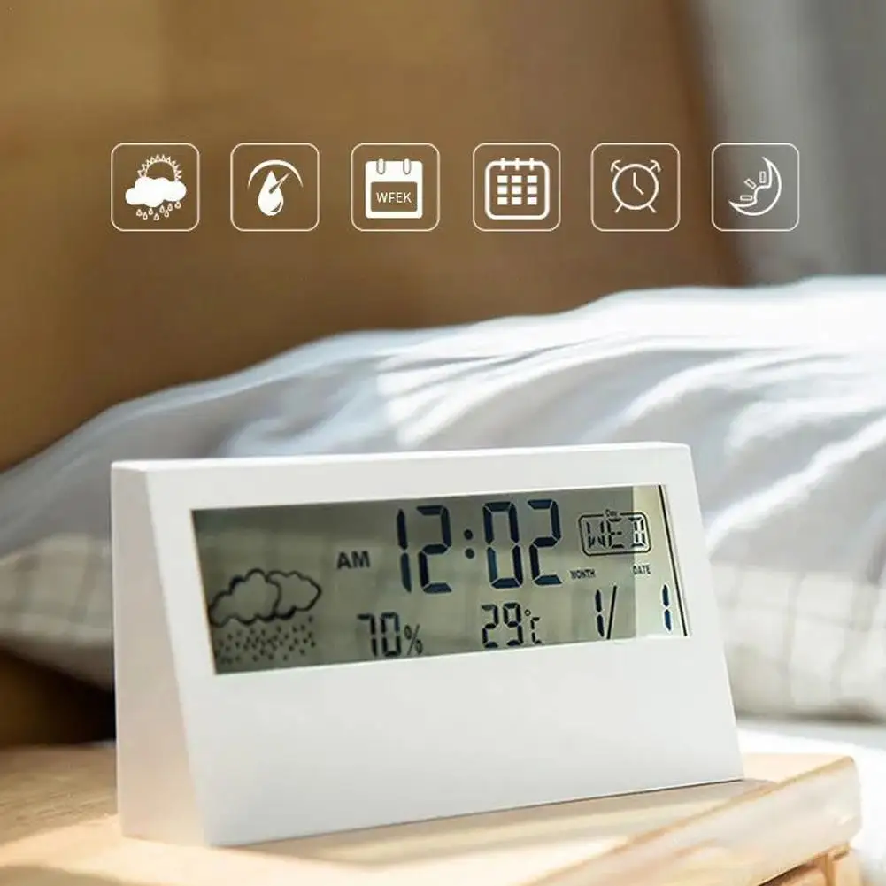 

Creative LED Transparent Alarm Clock Luminous Multifunction Alarm Clocks Weather Temperature and Humidity Desktop Ornament Clock