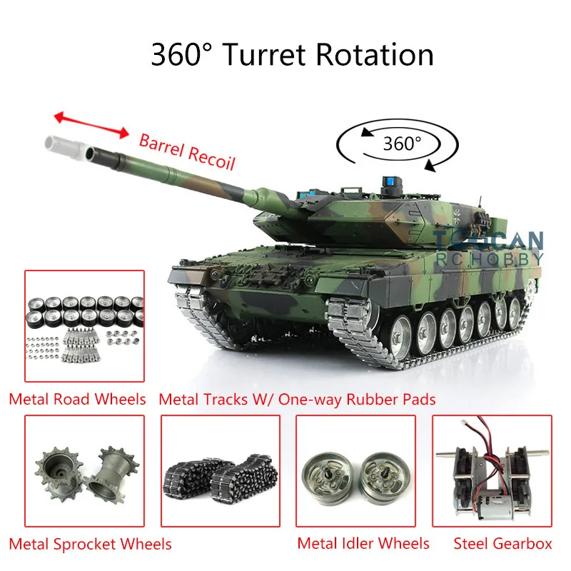

Henglong 7.0 Pro Ver Leopard2A6 1/16 RC Tank 3889 Barrel Recoil Metal Tracks Wheels W/ Rubbers BBs Airsoft TH17593-SMT7