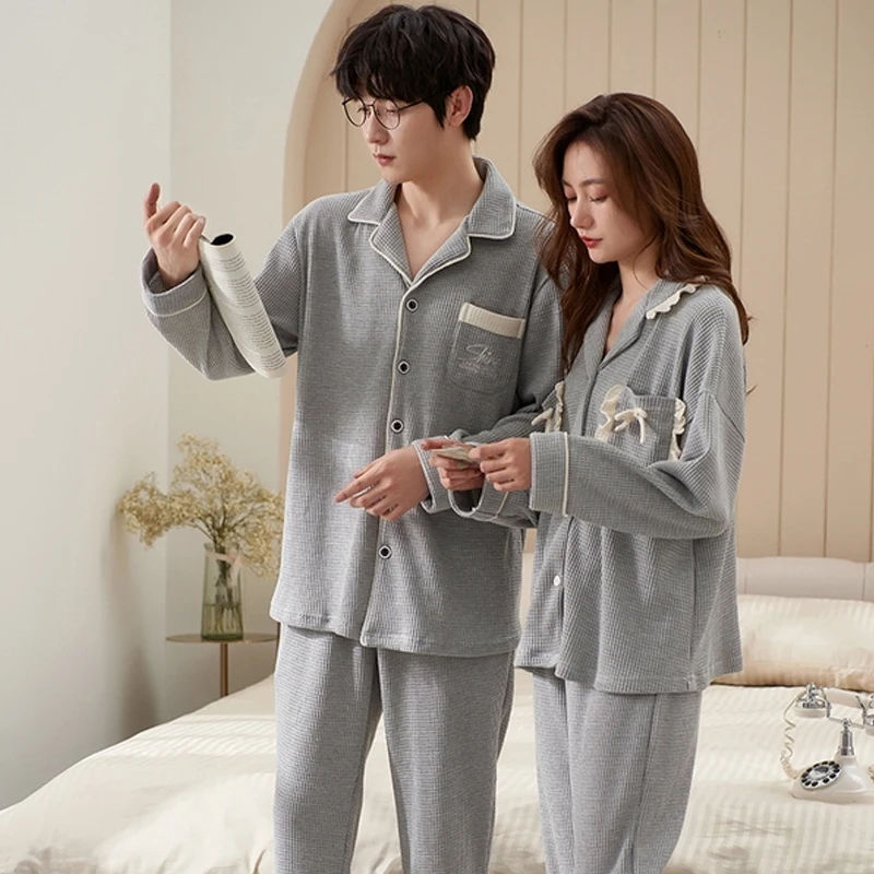 QUHENG Newest Cotton Pajamas Women Sets for Autumn Winter Thick Warm Long Sleeve Trousers Sleepwear 2022 Men Set Home Clothing