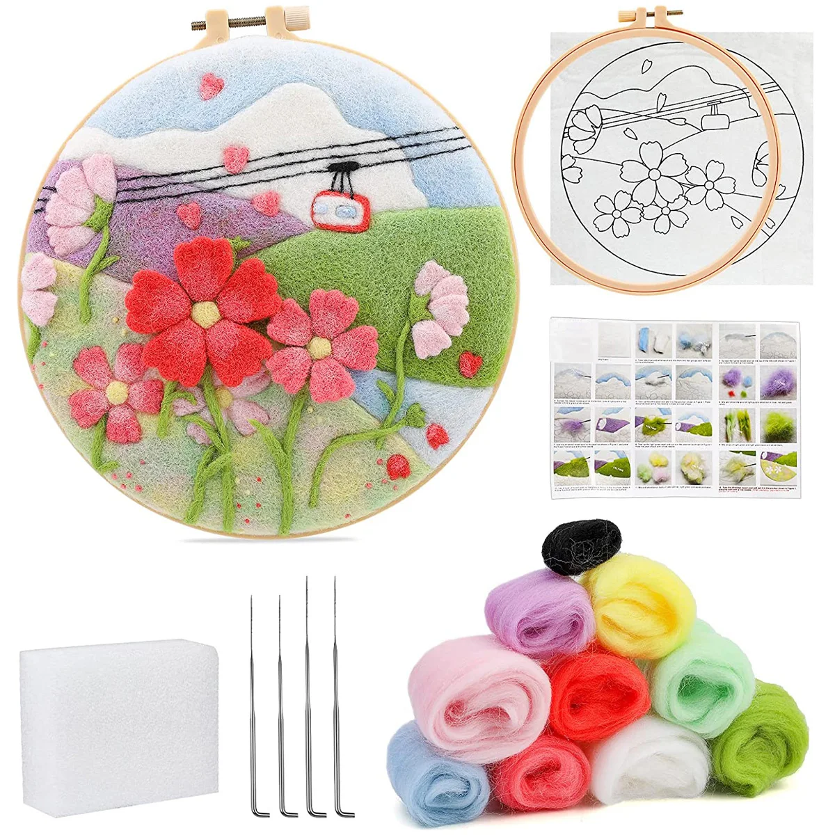 

GATYZTORY Frame Wool Felting Painting Kit Flowers Diy Felt Crafts Gift Felt Needle embroidery Kits For Handwork Home Decors