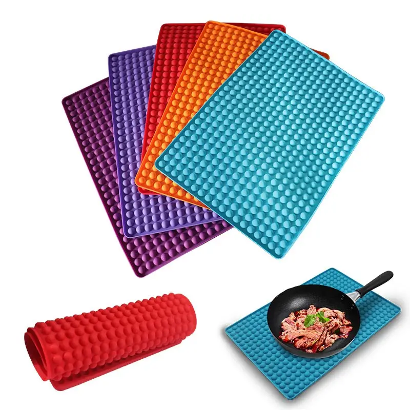 Reusable Silicone BBQ Mat 1.2CM Small Ball Draining Grill Pad 4/6/8 Holes Picnic Silicone Pad BBQ Pad Placemat Pet Biscuit Mold