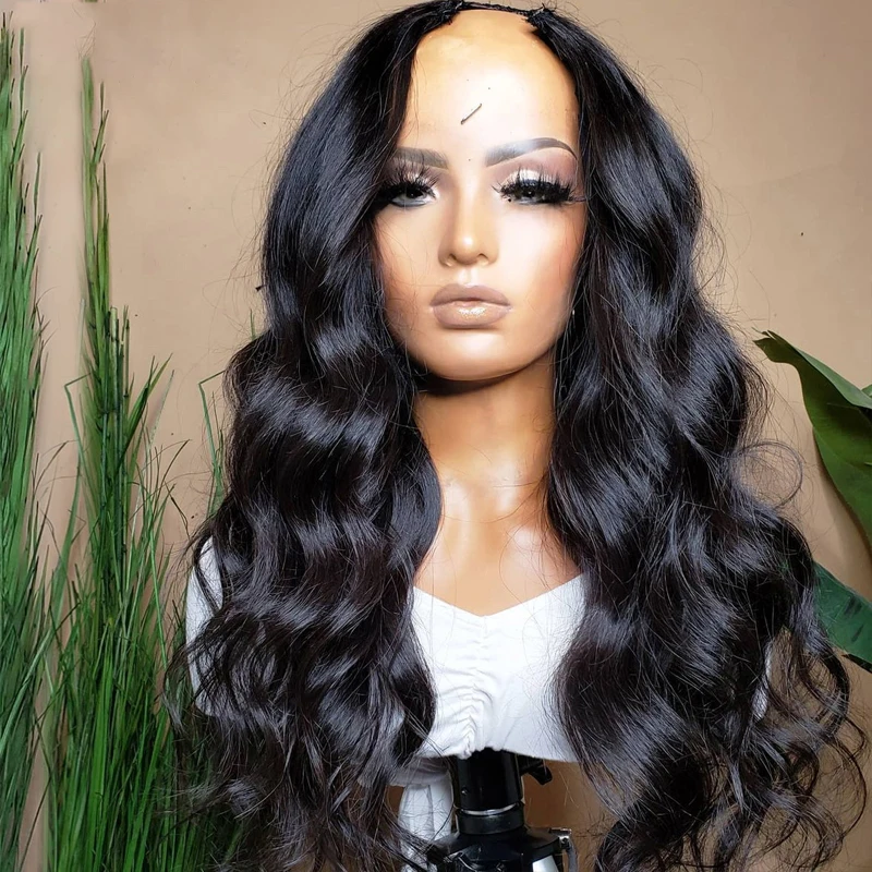 

Soft Long Natural Black 24 inch Body Wave U Part Wig European Remy Human Hair Wigs Jewish Glueless Wig For African Black Women