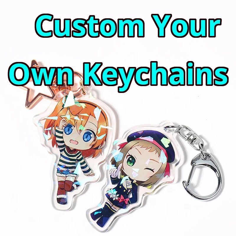 Custom Logo Acrylic Keychain Cartoon Pendant Photo Flash Transparent Charm Printing Personality Holographic Anime Key Chains