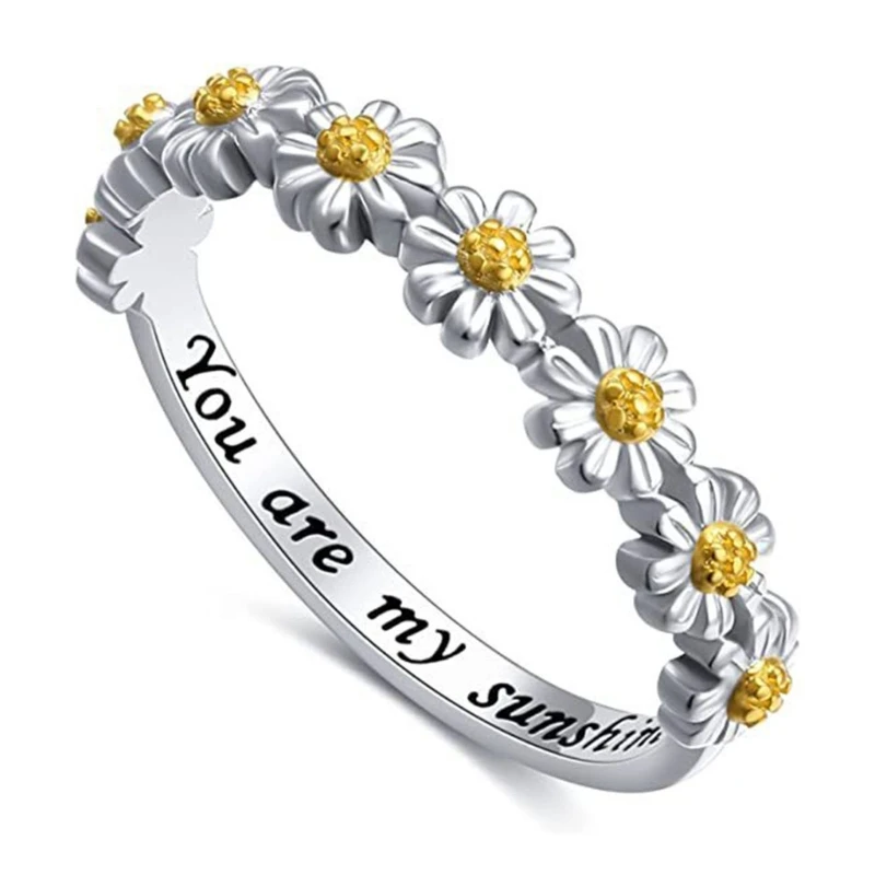 Fashion Sweet Little Daisy Ring Temperament Cute Flower Ring You Are My Sunshine Letter Ring Promise Birthday Gifts Dropshipping