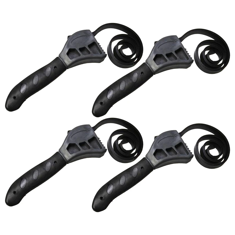 

4PCS Black Belt Wrench Multi-Tool Adjustable Wrench For Any Shape Of Bottle Opener Filter Wrench Auto Repair Tool